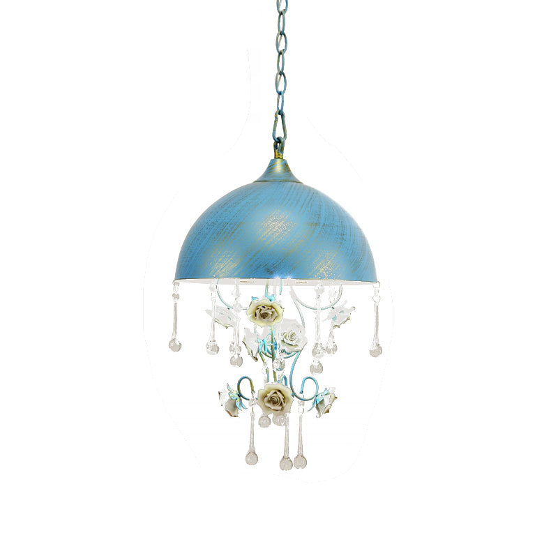 Pastoral Metal Dome Pendant Lamp With Rose Decoration Pink/Blue
Or
Metal Pink/Blue Design