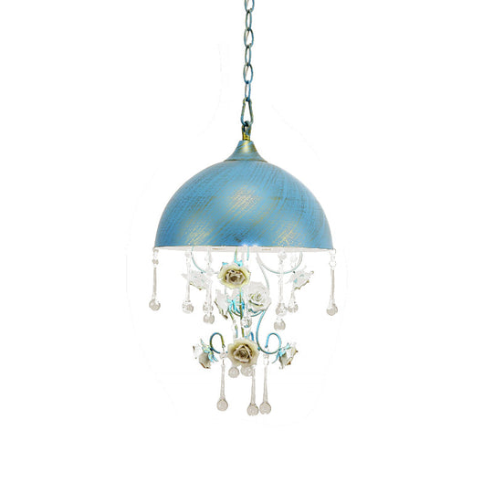 Pastoral Metal Dome Pendant Lamp With Rose Decoration Pink/Blue
Or
Metal Pink/Blue Design
