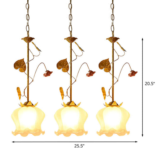 Blossom Countryside Metal Pendant Light - Green Led 3 Heads Round/Linear Canopy Dining Room Cluster
