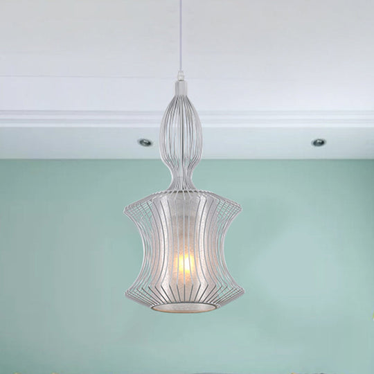 Modern Silver Lantern Cage Pendant Light with Cylinder Shade