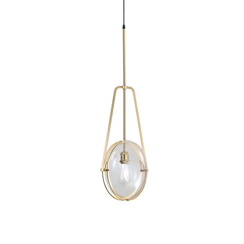 Modern Brass Pendant Light with Clear Glass Shade and Unique Halberd Frame