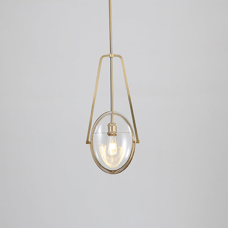 Contemporary Brass Oval Pendant Light With Clear Glass And Halberd Frame - 1-Light Ceiling Lamp