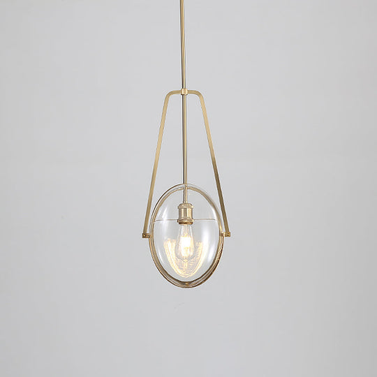 Contemporary Brass Oval Pendant Light With Clear Glass And Halberd Frame - 1-Light Ceiling Lamp