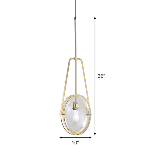 Modern Brass Pendant Light with Clear Glass Shade and Unique Halberd Frame