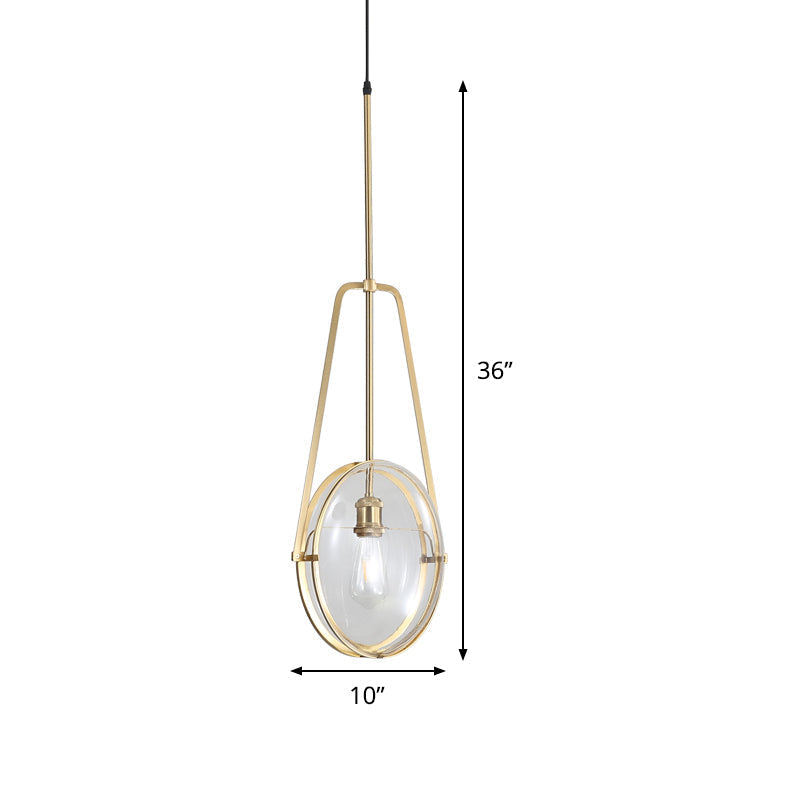 Contemporary Brass Oval Pendant Light With Clear Glass And Halberd Frame - 1-Light Ceiling Lamp