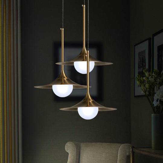 Modern 1-Head Brass Ceiling Lamp with Iron Horn Shape and Glass Shade