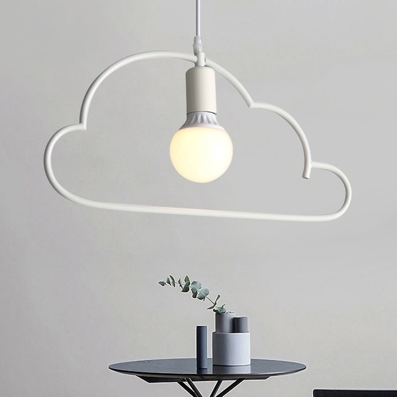White Modernist Cloud Pendant Lamp - Metal 1-Bulb Bedside Ceiling Lighting Solution