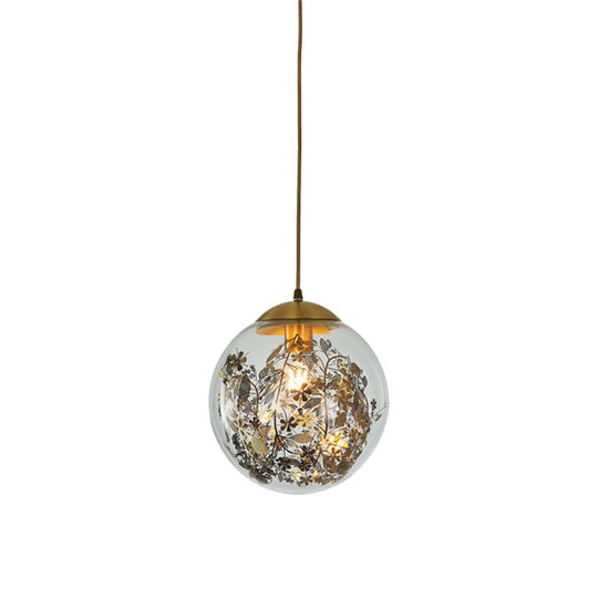 Modern Yellow Ball Pendant Lamp - 1-Head Clear Glass Ceiling Light with Inner Shattered Leaves Design