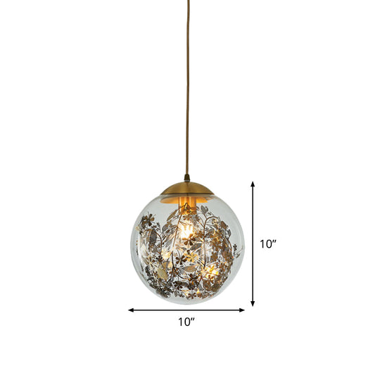 Modern Yellow Ball Pendant Lamp - 1-Head Clear Glass Ceiling Light with Inner Shattered Leaves Design