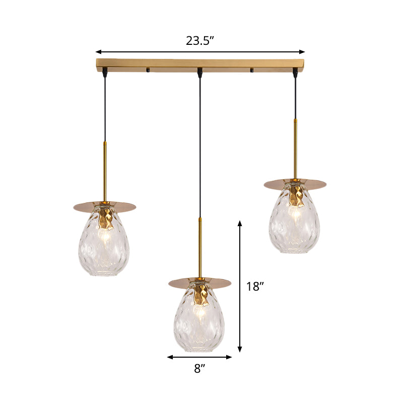 Modo Clear Lattice Glass Pendant Lamp In Brass - Modern 3-Head Dining Room Cluster Light 6/8 Wide