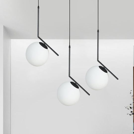 Modern Black Glass Orb Cluster Pendant Light With Angled Arm - 3-Light Ceiling Lamp