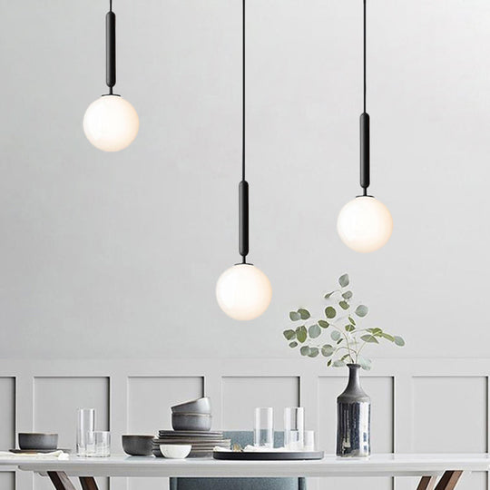 Modern Black Orb Pendant Light With Cream Glass Shades - 3 Bulbs