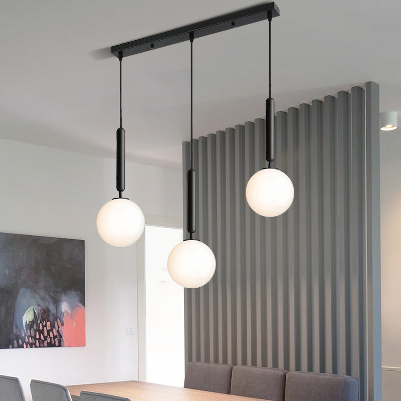 Modern Black Orb Pendant Light With Cream Glass Shades - 3 Bulbs