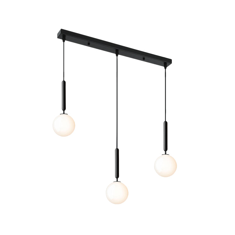 Modern Black Orb Pendant Light With Cream Glass Shades - 3 Bulbs