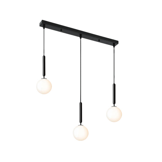 Modern Black Orb Pendant Light With Cream Glass Shades - 3 Bulbs