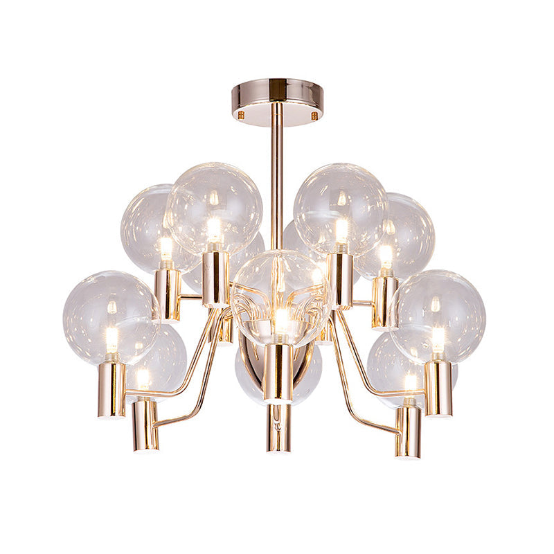 Minimalist Gold Pendant Light With Clear Glass Shade - 12 Bulbs Living Room Chandelier