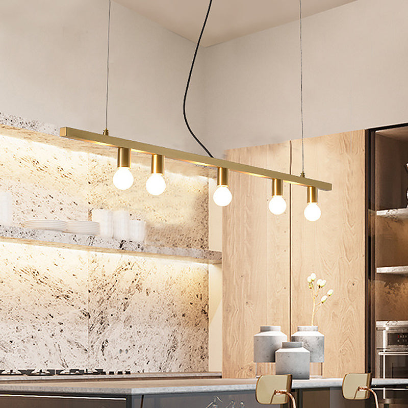 Lustre linéaire postmoderne en laiton à éclairage descendant - Suspension suspendue pour table à manger