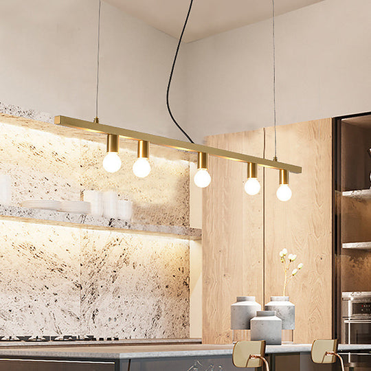 Lustre linéaire postmoderne en laiton à éclairage descendant - Suspension suspendue pour table à manger