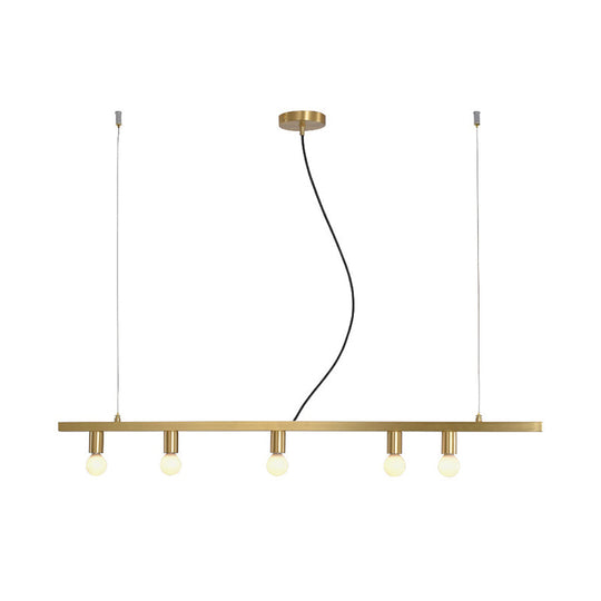 Postmodern Brass 5-Light Linear Chandelier For Dining Table