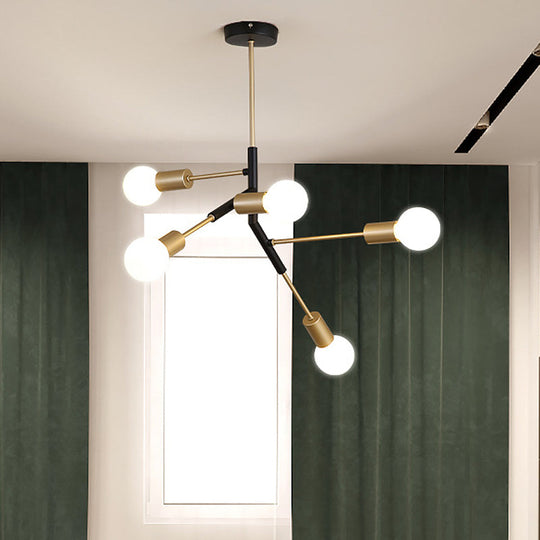 Lustre minimaliste en laiton à 5 branches métalliques pour salon - Éclairage de plafond