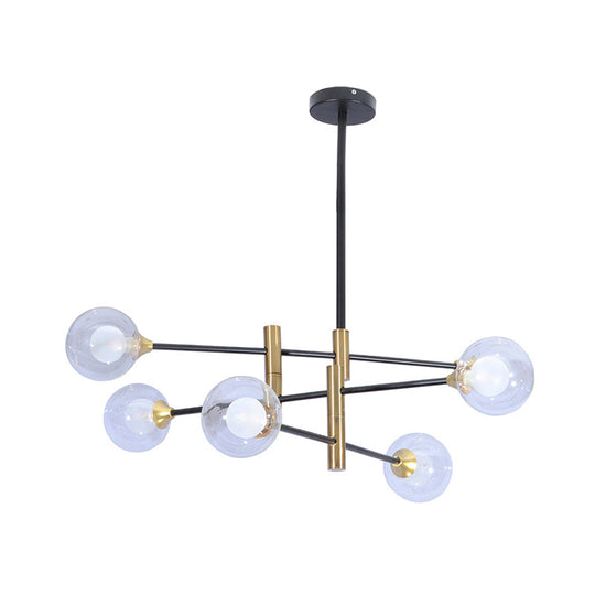 Contemporary Brass Pendant Chandelier With Clear Glass Shades - 6 Heads Bedroom/Home Lighting