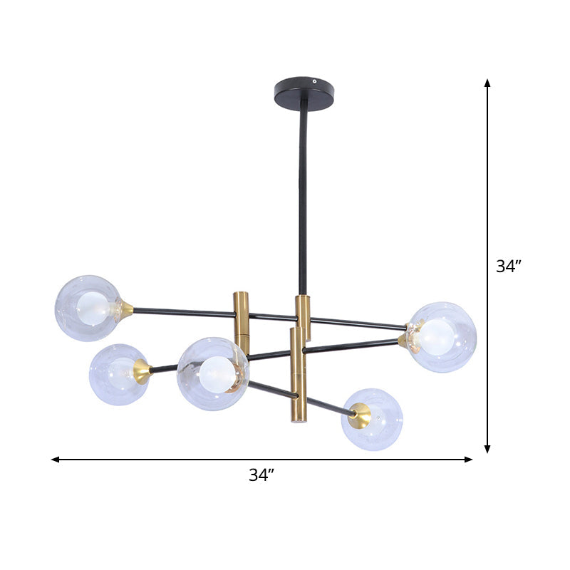 Contemporary Brass Pendant Chandelier With Clear Glass Shades - 6 Heads Bedroom/Home Lighting