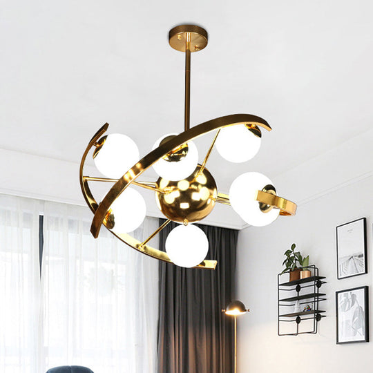 Modern Brass Metallic Sputnik Ceiling Chandelier - 9 Bulbs Hanging Light Kit for Living Room