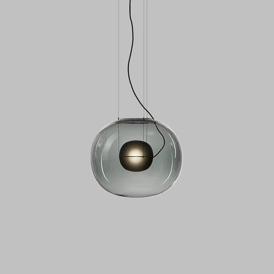 Modern Smoke Gray/Clear Glass Globe Pendant Light Fixture for Dining Room
