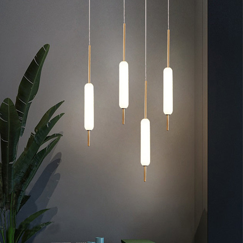 Modern White Glass Tube Pendant Light for Dining Room Ceiling