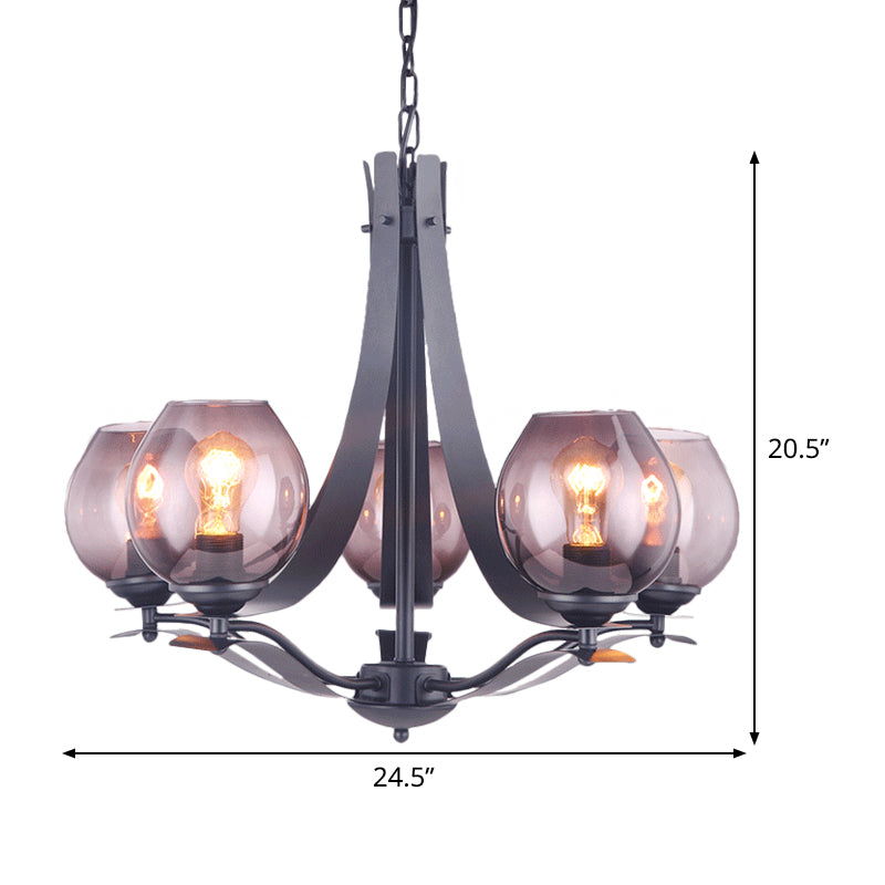 Grey Glass Bud Pendant Light with 5 LED Heads for Modern Bedroom Ceiling Chandelier