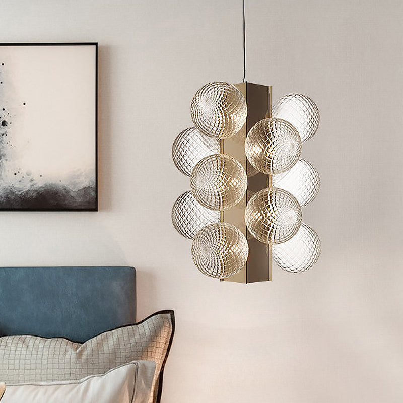 Lustre de chevet à LED moderne en laiton avec abat-jour en verre à bulles transparent