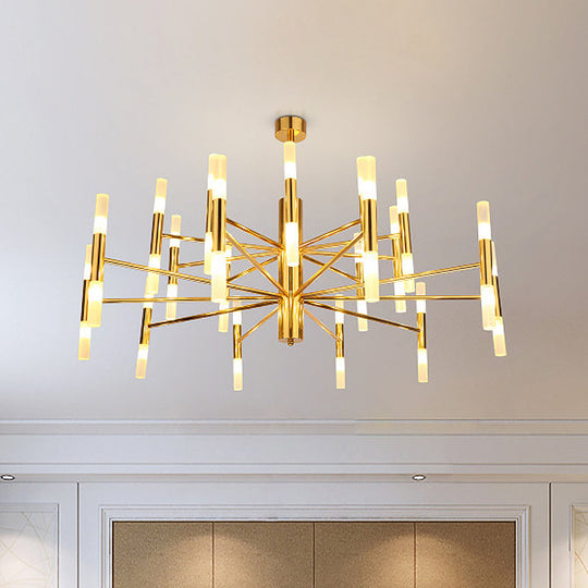 Sleek 2-Tier Brass Tube Pendant Chandelier - Minimalist 40-Light Ceiling Fixture for Living Room