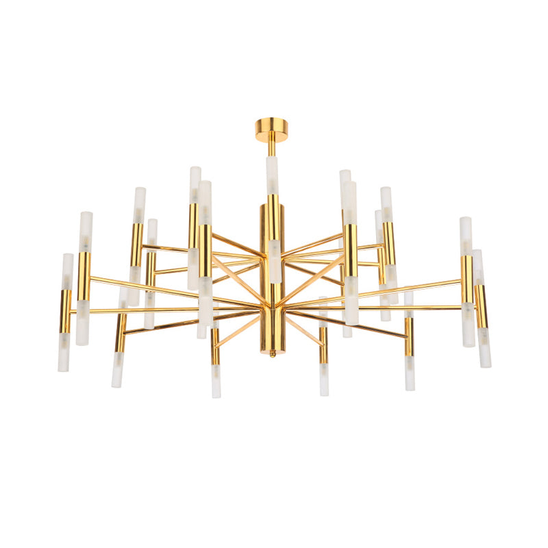 Sleek 2-Tier Brass Tube Pendant Chandelier - Minimalist 40-Light Ceiling Fixture for Living Room