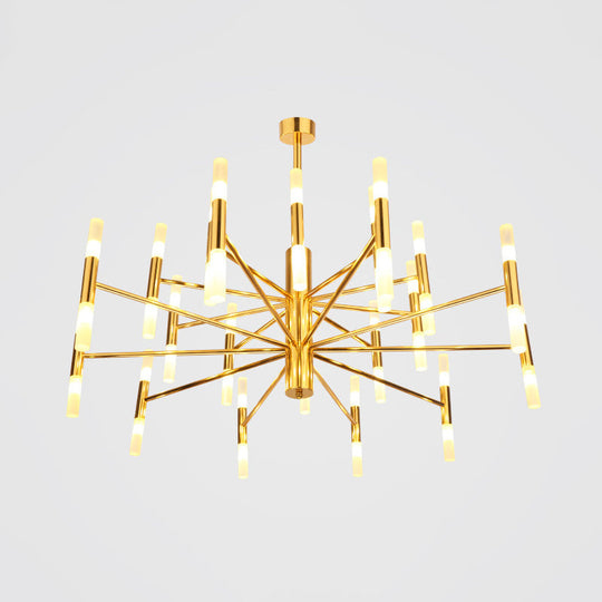 Sleek 2-Tier Brass Tube Pendant Chandelier - Minimalist 40-Light Ceiling Fixture for Living Room