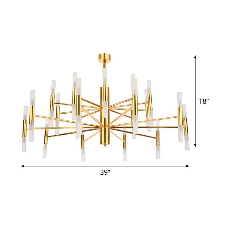 Sleek 2-Tier Brass Tube Pendant Chandelier - Minimalist 40-Light Ceiling Fixture for Living Room