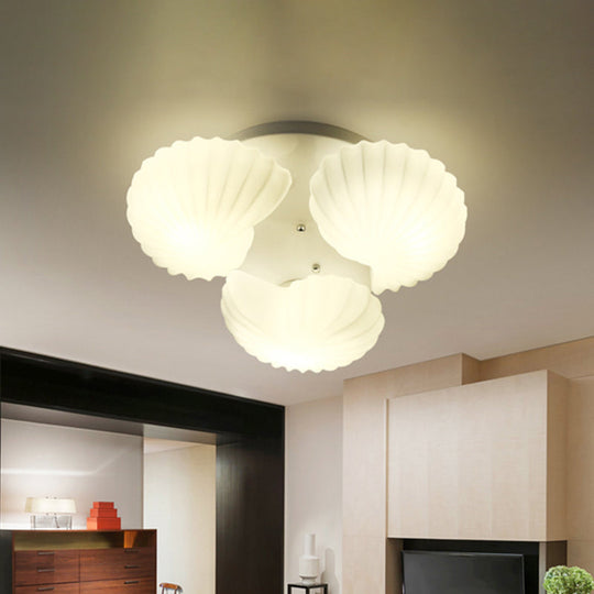 Modern Shell Shape Bedroom Flush Mount Ceiling Light in White Glass, Available in 3/5/7 Lights