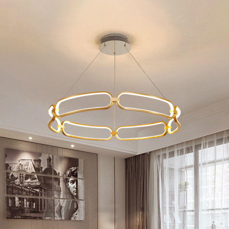 Modern 1-Light Gold LED Ceiling Pendant Light: Bracelet Metal Chandelier Lamp in White/Warm Light