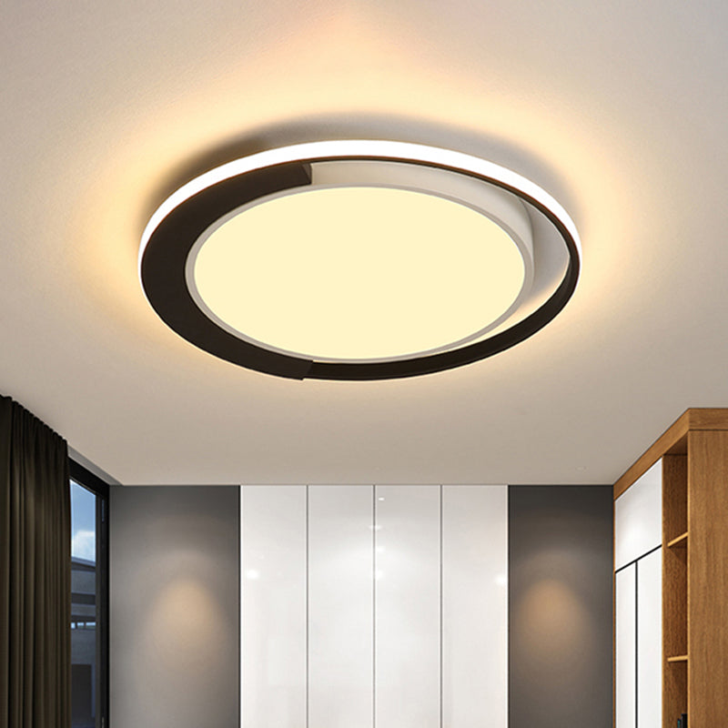 Modern LED Black and White Round Flush Ceiling Lamp with Recessed Diffuser, 16"/19.5" Wide, in White/Warm Light