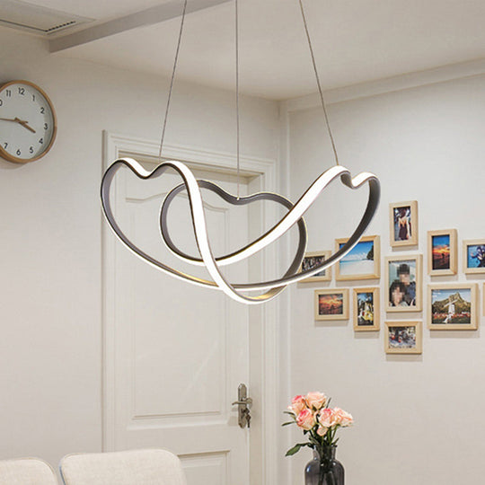 Modernist LED Hanging Light Kit - 16"/19.5" Wide, Grey Twisted Chandelier Lamp with Acrylic LEDs (White/Warm Light)