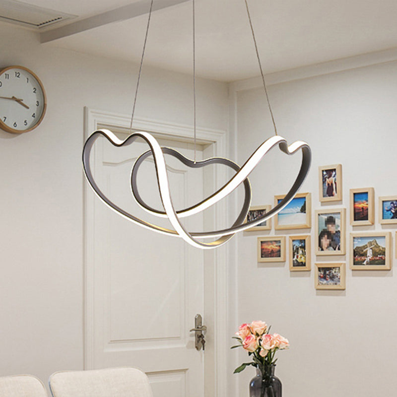 16/19.5 Wide Grey Twisted Chandelier Lamp - Modern Led Acrylic Hanging Light Kit In White/Warm