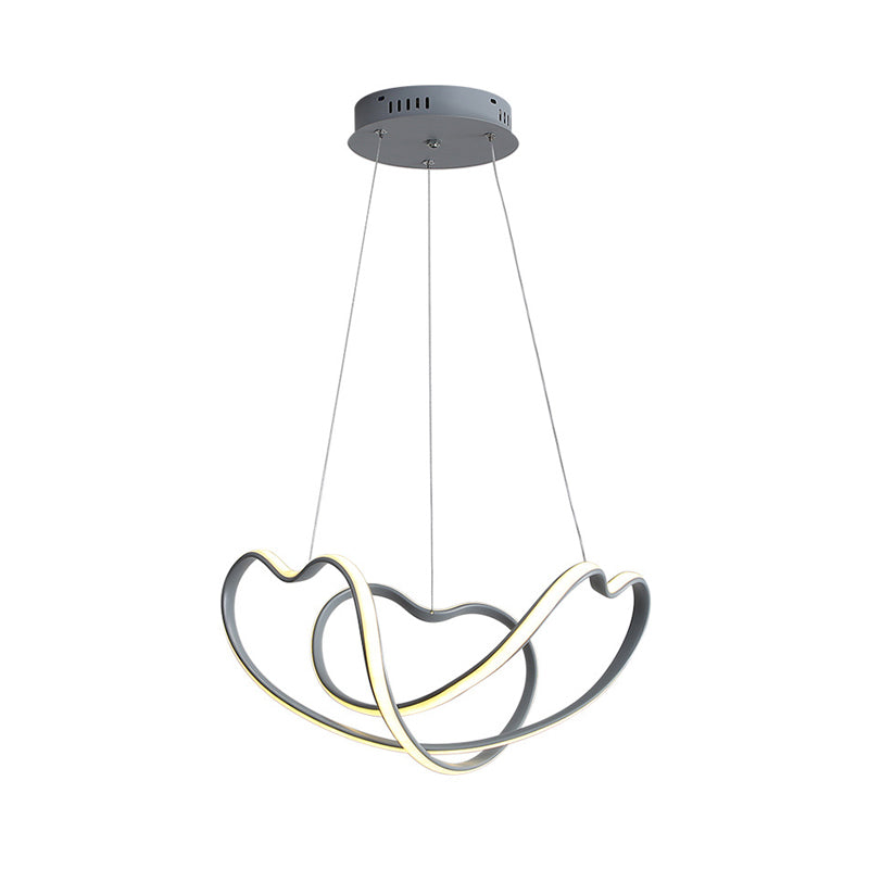 Modernist LED Hanging Light Kit - 16"/19.5" Wide, Grey Twisted Chandelier Lamp with Acrylic LEDs (White/Warm Light)