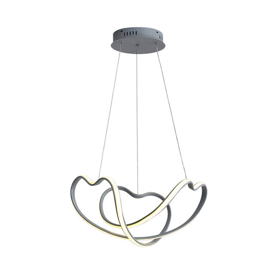 Modernist LED Hanging Light Kit - 16"/19.5" Wide, Grey Twisted Chandelier Lamp with Acrylic LEDs (White/Warm Light)