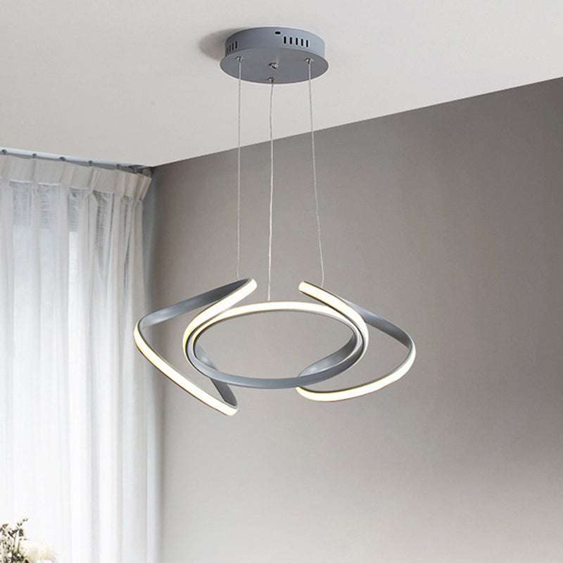 Lustre gris moderne avec abat-jour en acrylique ondulé - Suspension de salle à manger 3/5/6 lumières (lumière blanche/chaude)