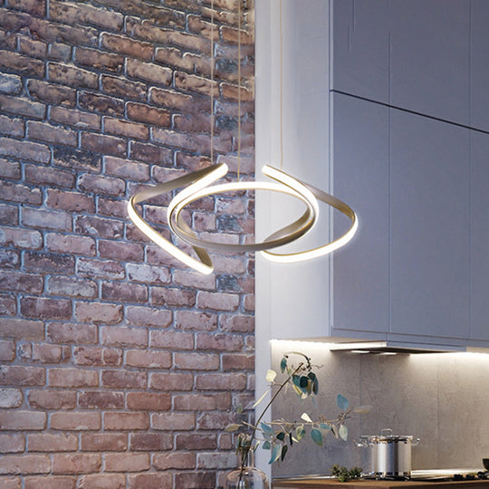 Lustre gris moderne avec abat-jour en acrylique ondulé - Suspension de salle à manger 3/5/6 lumières (lumière blanche/chaude)