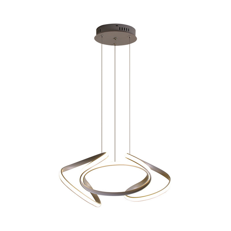 Lustre gris moderne avec abat-jour en acrylique ondulé - Suspension de salle à manger 3/5/6 lumières (lumière blanche/chaude)