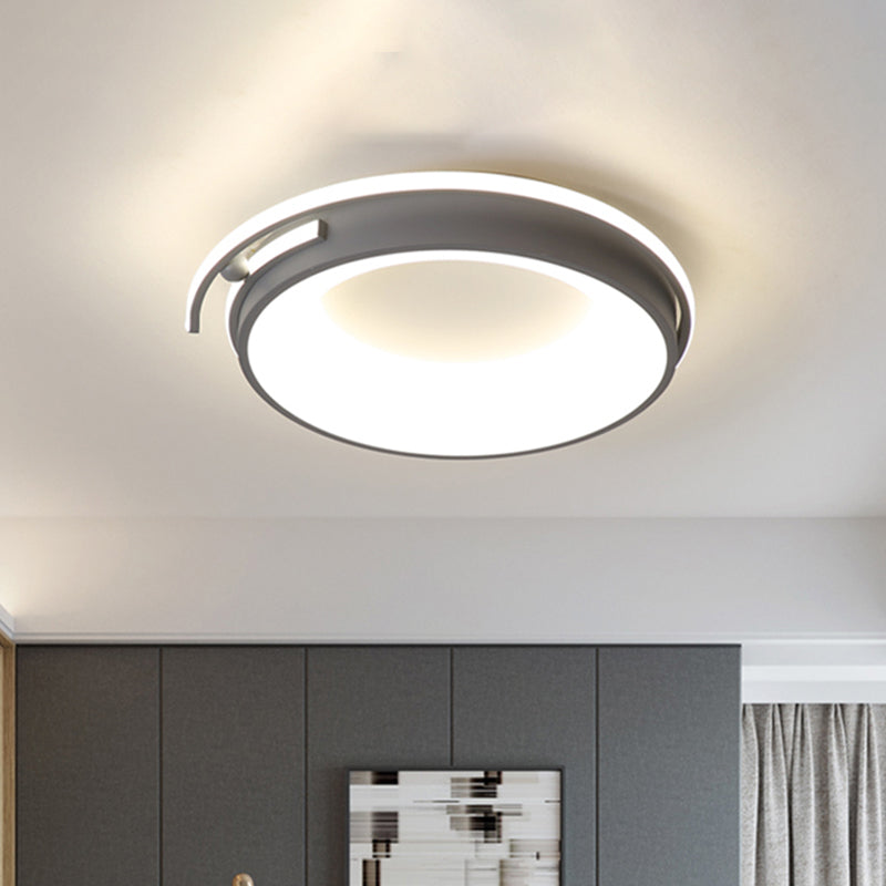 Contemporary Led Flush Mount Light For Living Room - Round Acrylic Shade Black/Grey Finish