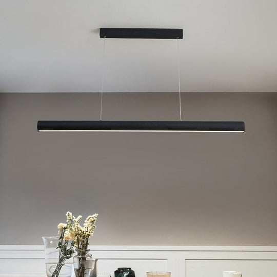 Modern LED Linear Pendant Chandelier – 39"/47" Black Metal Light, 3 Color Modes