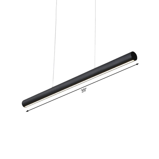Modern LED Linear Pendant Chandelier – 39"/47" Black Metal Light, 3 Color Modes