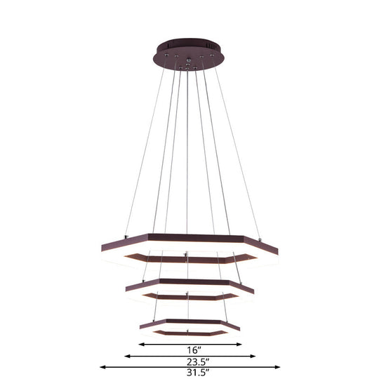 Contemporary Hexagon Acrylic Chandelier - 1/2/3 Lights Khaki Led White/Warm Light