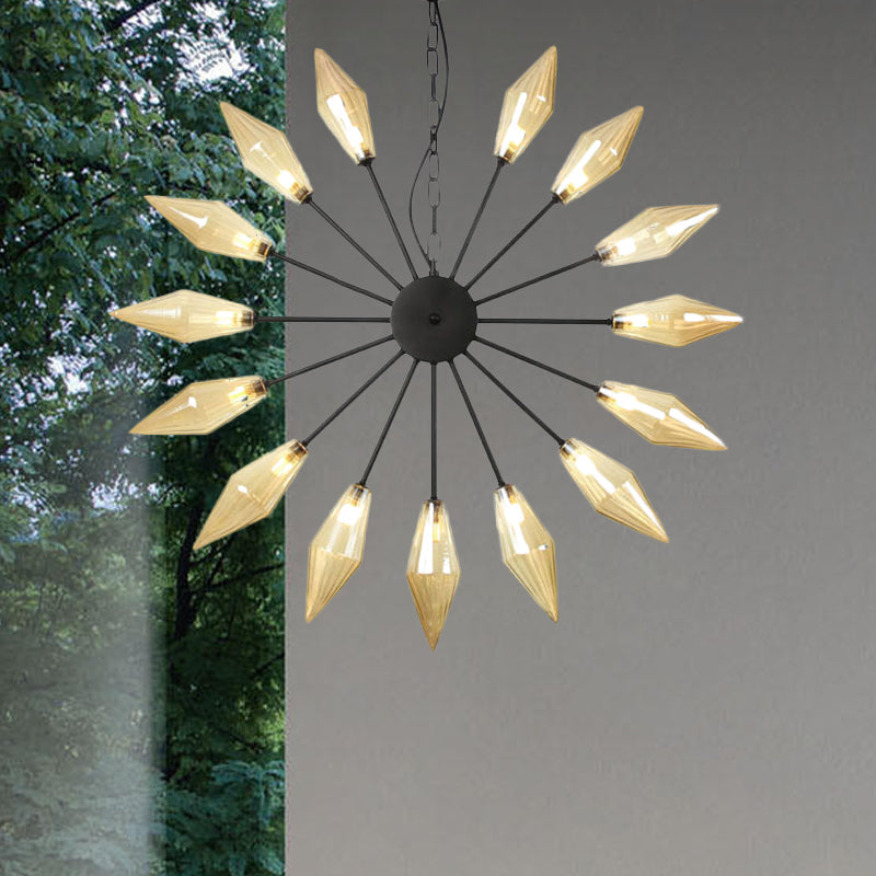 Mid-Century Industrial Chandelier With Amber/Clear Glass - 6/9/12 Lights Black/Copper/Chrome 15 /